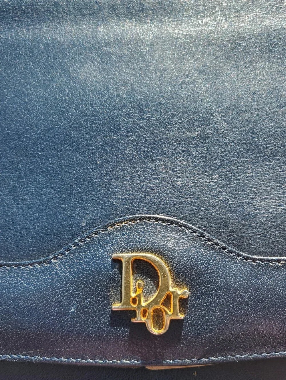 Dior Navy Blue Leather Clutch with Gold Logo